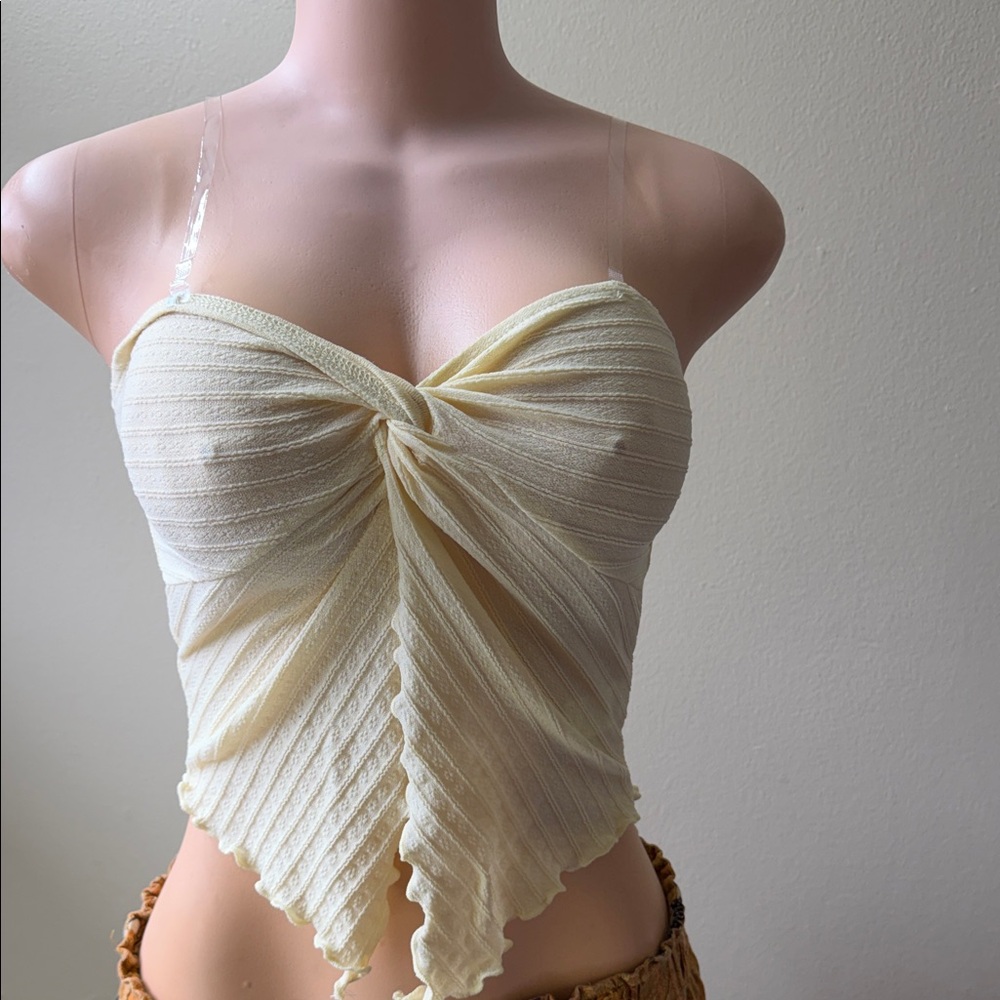 SHEIN Cream Twist-Front Knit Camisole with Clear Straps